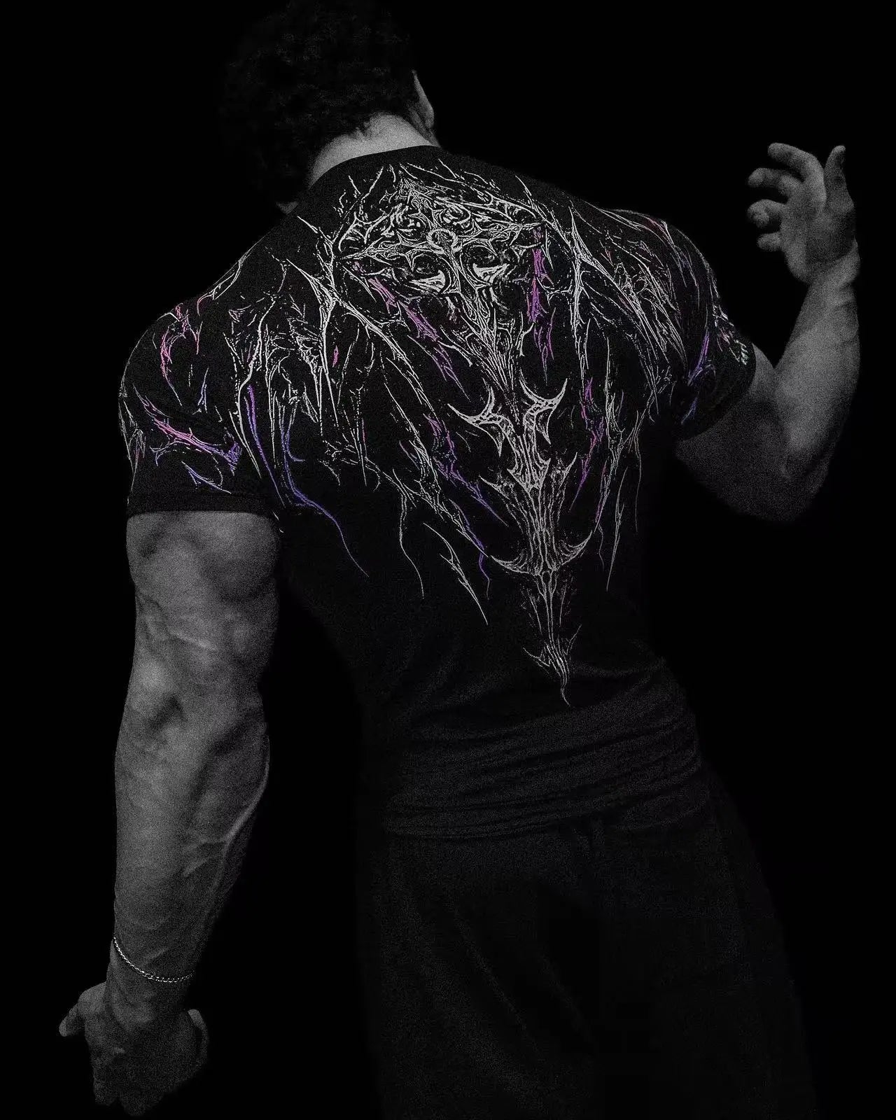 Men's Compression Sports Shirt Tee Gothic Lightning Print GYM Fitness Top Summer Quick Dry Breathable Bodybuilding T-shirt