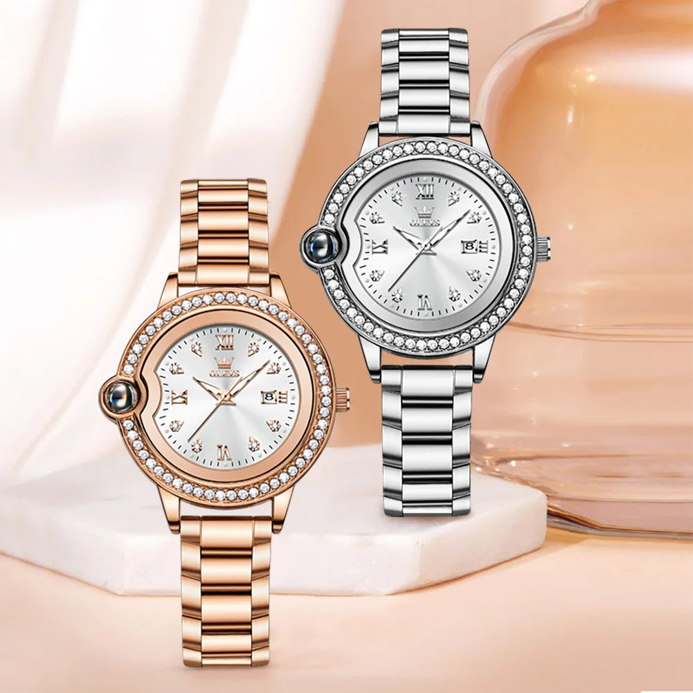 OLEVS 5588 Women's Watches Original Luxury Quartz Ladies Watch Diamond Bezel Wristwatch Waterproof Automatic Date Reloj Mujer