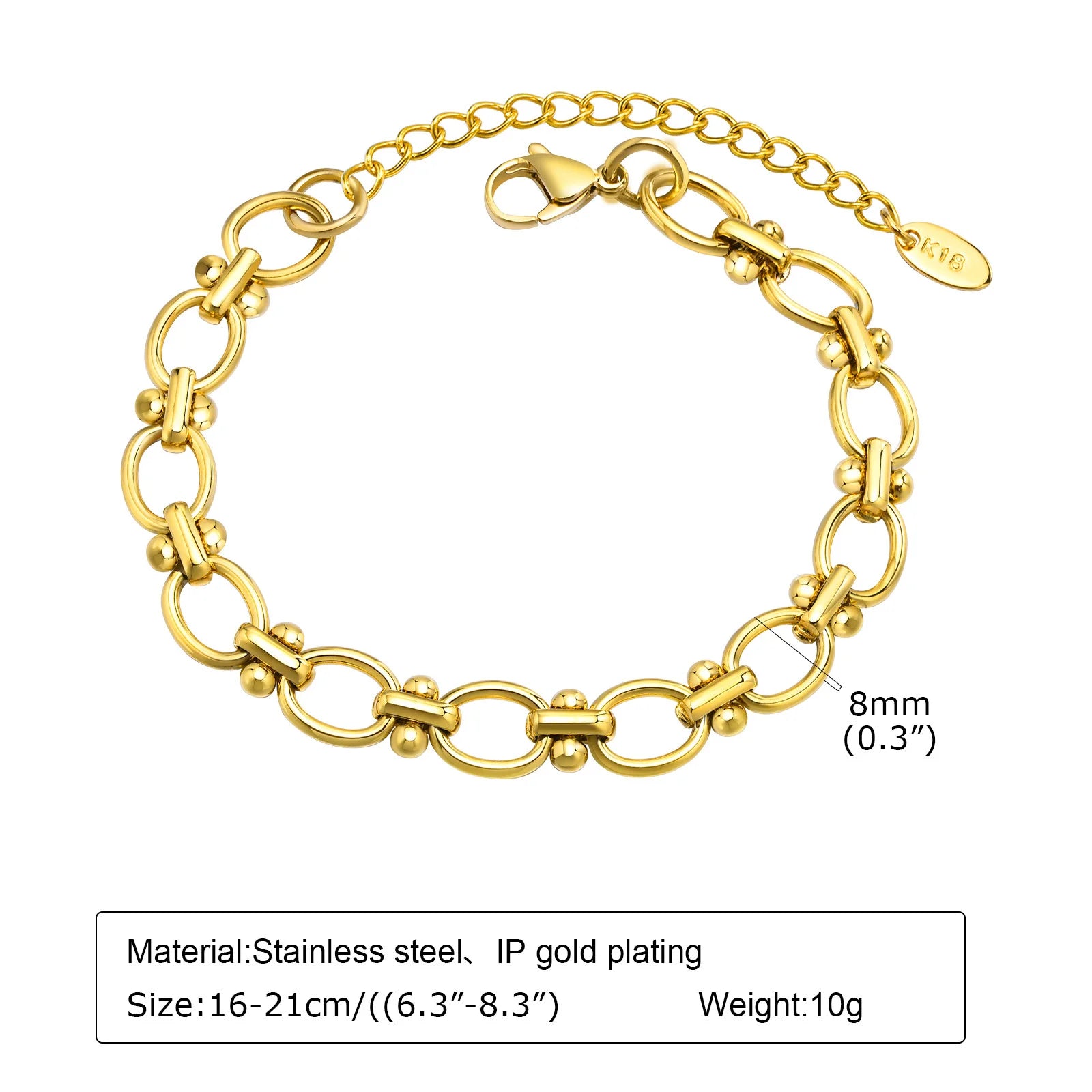 Bracelet chaîne en acier inoxydable pour femme, bracelet ajustable maillons trombone torsadés plaqué or 18 carats, bijoux superposables épais