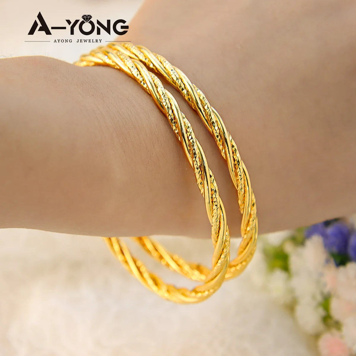 Bracelet manchette torsadé de mariage de mariée arabe, plaqué or 18 carats, Égypte, simples bracelets créoles, bijoux de fête pour femme italienne