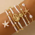 Vintage Seed Bead Stacked Bracelet Set Starfish Shell Embellishment Bracelets Elegant Women's Summer Beach Party Ideal Jewelry