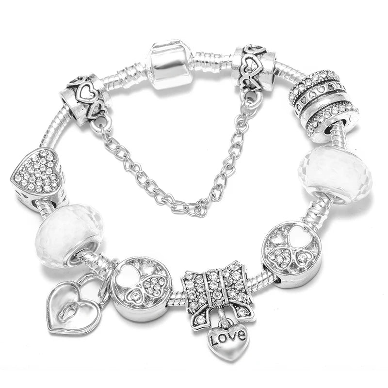 BAOPN Bracelets à breloques en perles cœur à cœur roses européennes pour femmes, bracelets et joncs de marque assortis, bijoux pour couple, livraison directe