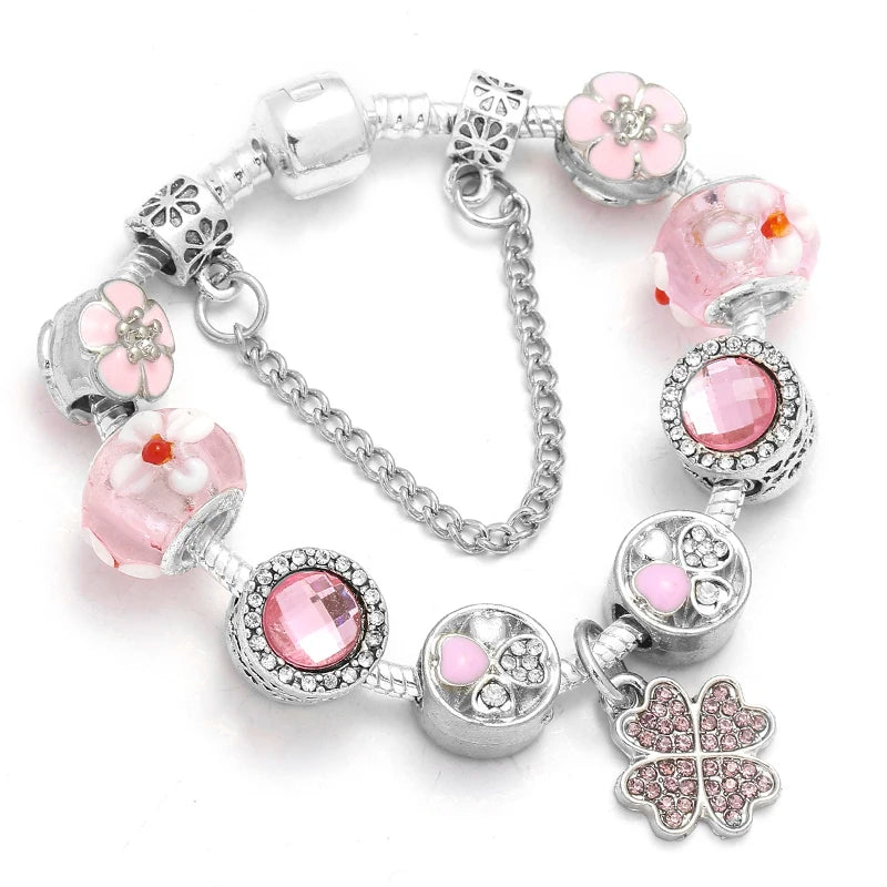 BAOPN Bracelets à breloques en perles cœur à cœur roses européennes pour femmes, bracelets et joncs de marque assortis, bijoux pour couple, livraison directe