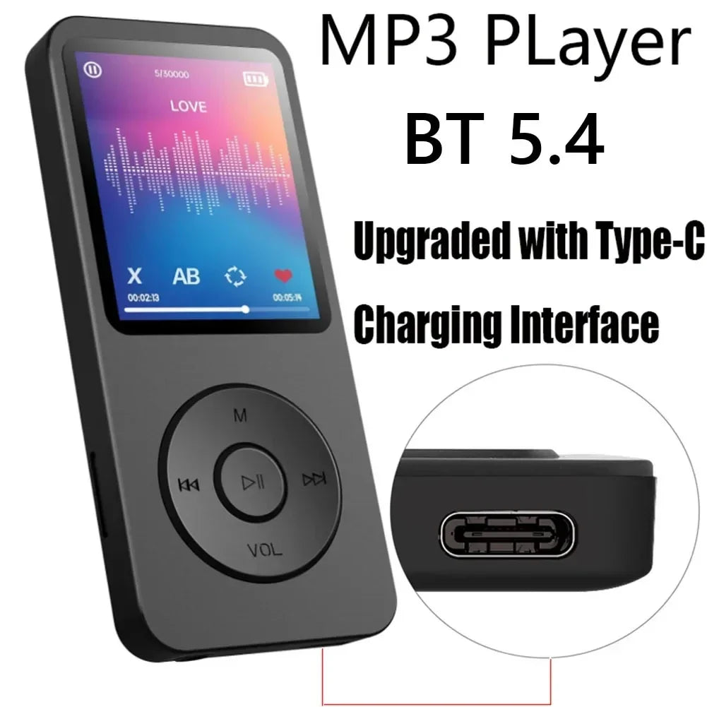 Nouveau lecteur MP3 2026, 1,8 pouces, Type-C, Walkman portable, Bluetooth 5.4 compatible, e-book, enregistrement, radio sport, lecteur de musique MP4