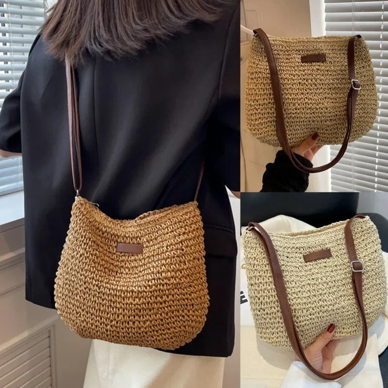 Sac à bandoulière en paille d'été pour femmes, sac de plage, shopping, tissé, sac à main, bourse messager pour femmes