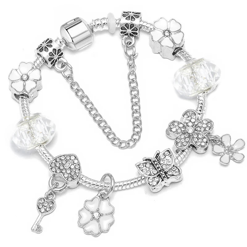BAOPN Bracelets à breloques en perles cœur à cœur roses européennes pour femmes, bracelets et joncs de marque assortis, bijoux pour couple, livraison directe