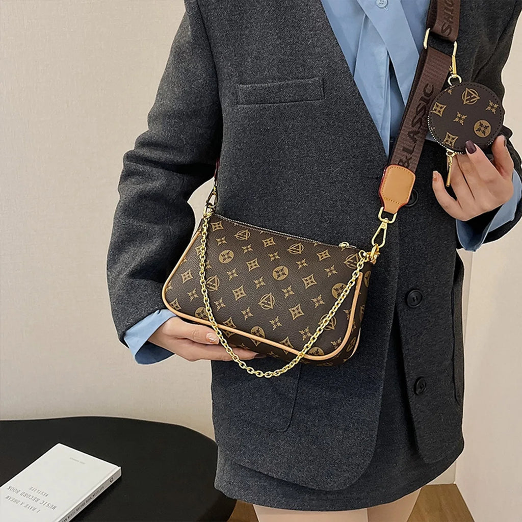 Sac à bandoulière pour femmes à motif floral et lettres, grande capacité, fermeture éclair, bandoulière réglable, petite pochette amovible, pour le quotidien