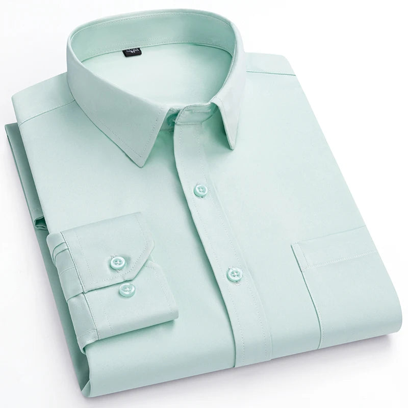 Nouvelle Élasticité Anti-Rides Chemises Homme Manches Longues Chemises Habillées Pour Homme Coupe Ajustée Camisa Social Chemise d'Affaires Chemise Blanche