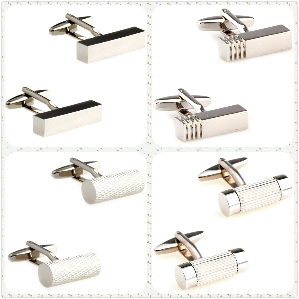 4 Styles TZG Stainless Steel Cufflinks Men Cuff Links Cuboid Cylinder 1 Pair
