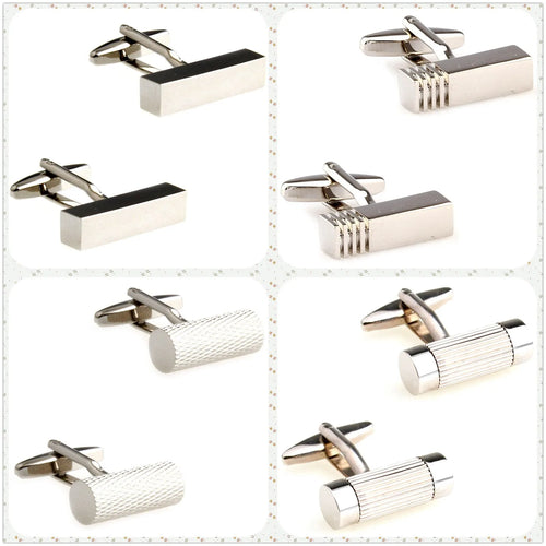 4 styles TZG Boutons de manchette en acier inoxydable pour hommes, liens de manchette cuboïde, cylindre, 1 paire