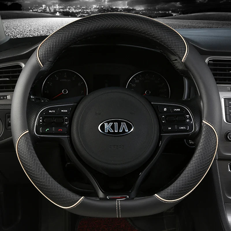 Housse de volant de voiture en cuir PU 38cm pour Kia Rio 2 3 4 X Line Kombi Berline K2 K3 K4 K5 KX1 KX3 KX5 Sportage Accessoires automobiles
