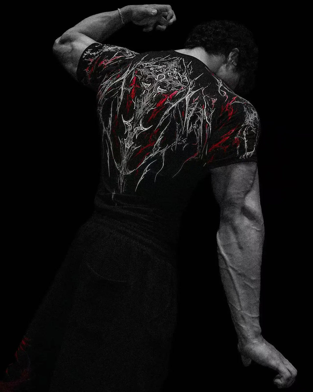 Men's Compression Sports Shirt Tee Gothic Lightning Print GYM Fitness Top Summer Quick Dry Breathable Bodybuilding T-shirt