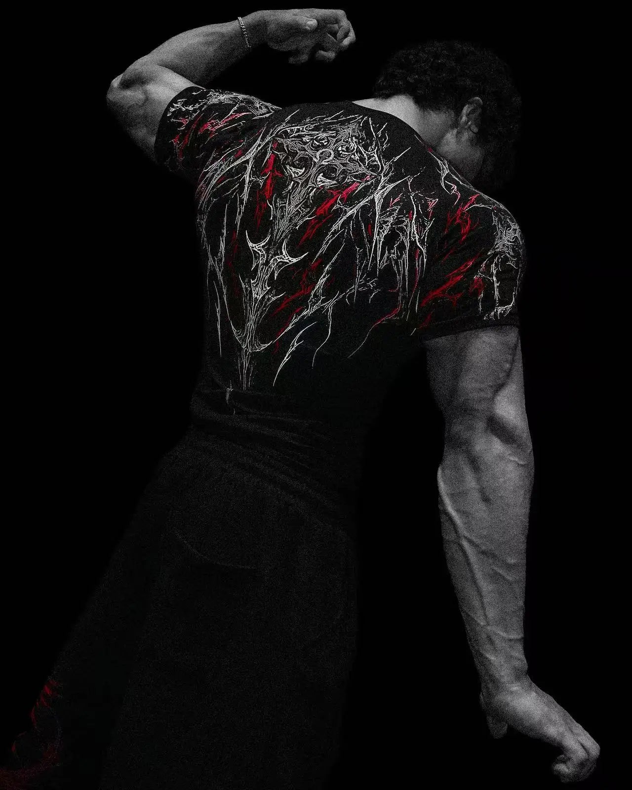 Men's Compression Sports Shirt Tee Gothic Lightning Print GYM Fitness Top Summer Quick Dry Breathable Bodybuilding T-shirt