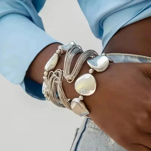Ensemble de 3 Bracelets et Joncs Ouverts de Forme Irrégulière avec Lignes Torsadées Géométriques pour Femme, Accessoires de Style Punk Exagéré