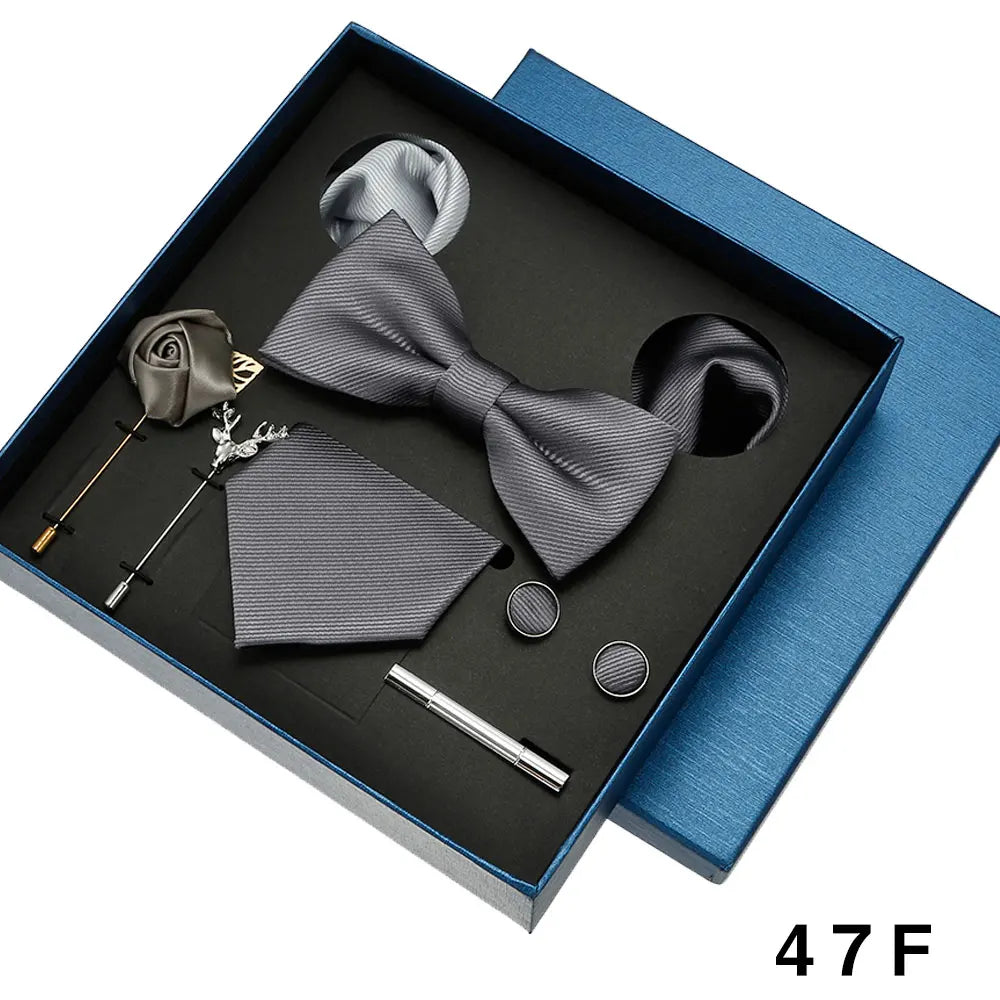 Cravate en soie pour hommes, nœud papillon, pochette, broches, boutons de manchette et pince à cravate pour hommes, accessoires de mariage rouge bordeaux, coffret cadeau