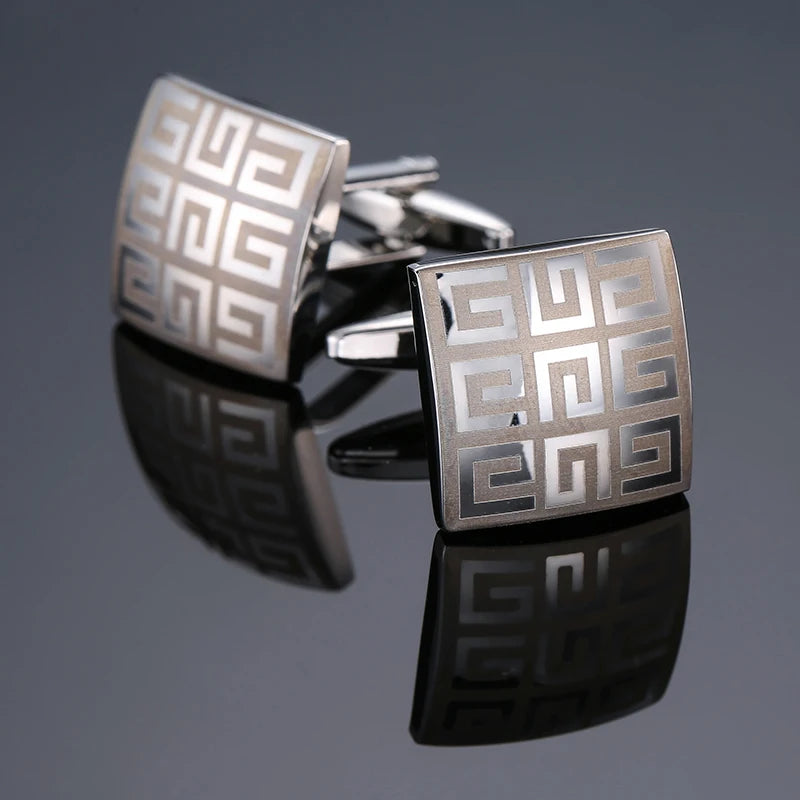 Boutons de manchette pour chemise française homme haut de gamme carrés classiques, motifs géométriques gravés au laser, brossés, pour costumes et accessoires de costume d'affaires.
