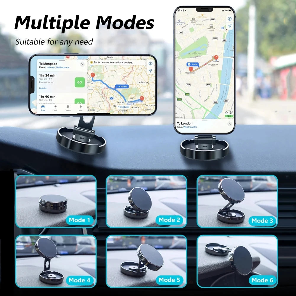 Support de téléphone portable magnétique rond pliable pour voiture, rotatif à 360 degrés, aimant puissant pour iPhone et Samsung