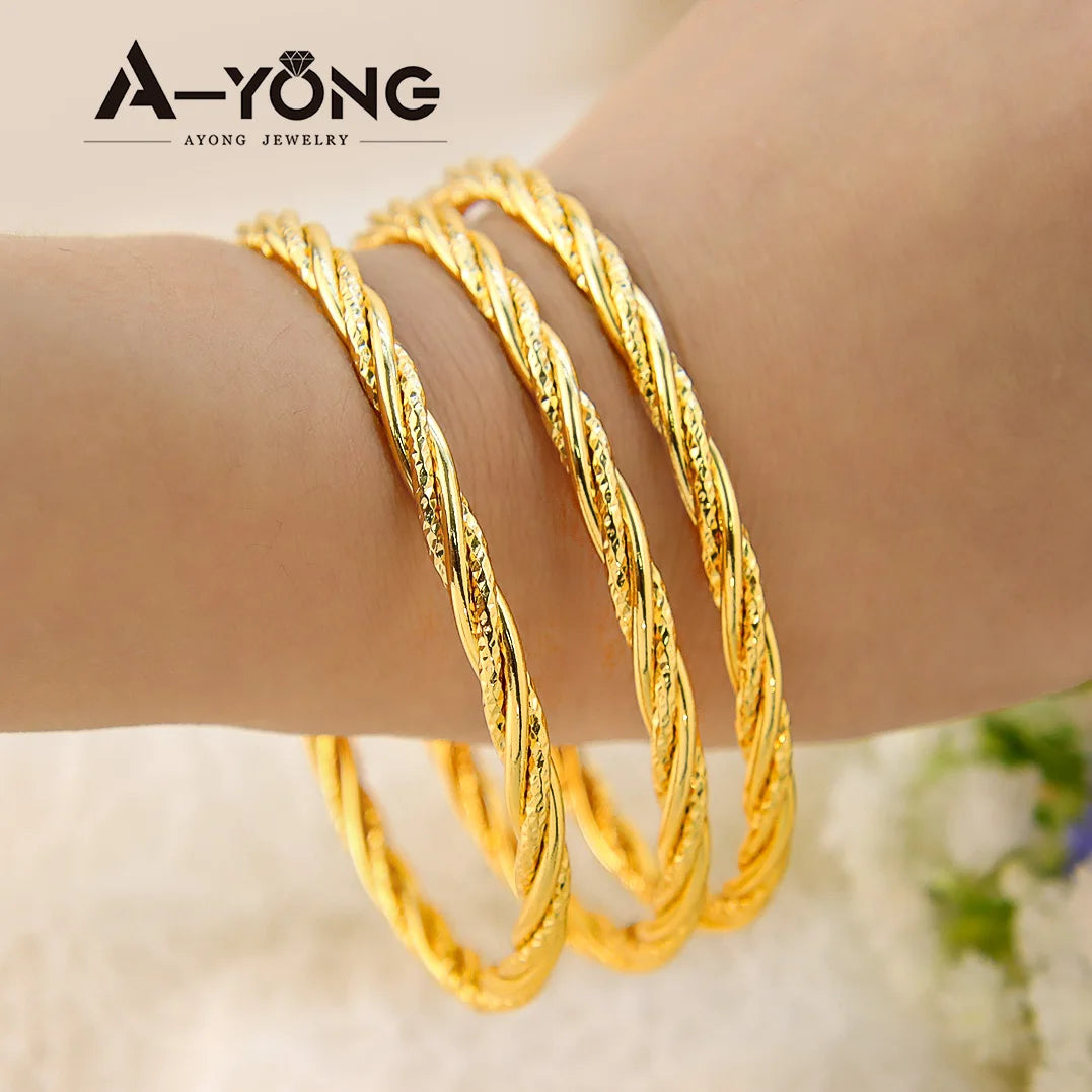 Bracelet manchette torsadé de mariage de mariée arabe, plaqué or 18 carats, Égypte, simples bracelets créoles, bijoux de fête pour femme italienne