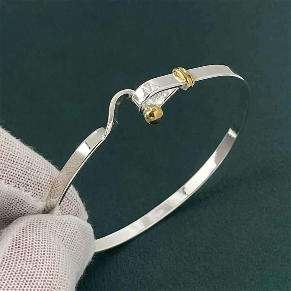 ANDARA Gros Bracelet Jonc Tendance en Argent Sterling 925 Cœur Rond Ouvert pour Femme Bijoux de Mode Réglable Manchette de Mariage