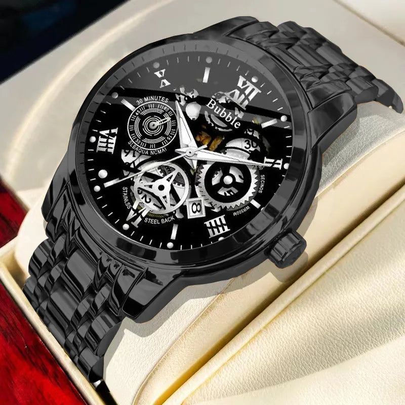 UTHAI Montre pour Homme Tendance Haut de gamme Luxe Léger Montres-bracelets à Quartz Polyvalentes Étanche Chiffres Romains Creux Horloge Masculine Montre