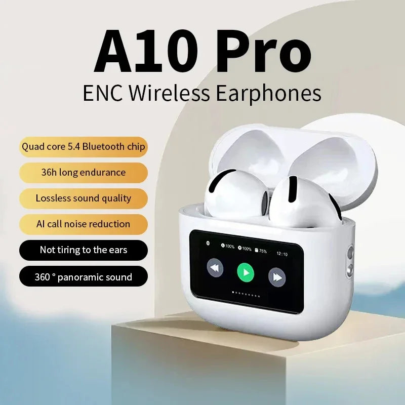 Écouteurs sans fil A10 Pro ANC Bluetooth 5.3 Application Réduction du bruit Casque d'appel Étanche Sport Jeu Casque à écran tactile