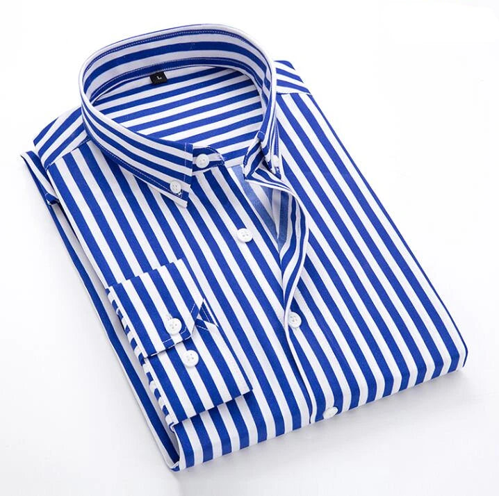 Chemise rayée classique pour homme, chemise à manches longues simple boutonnage, nouveau haut rouge et bleu automne, taille européenne révisée du XXS au XL.