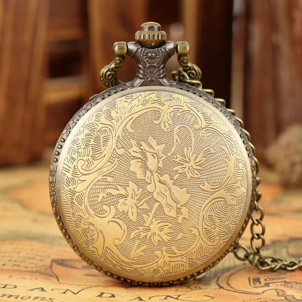 Montre de poche unisexe à quartz rétro en bronze avec motif boussole Zodiaque, montre de cou avec pendentif antique, cadeaux
