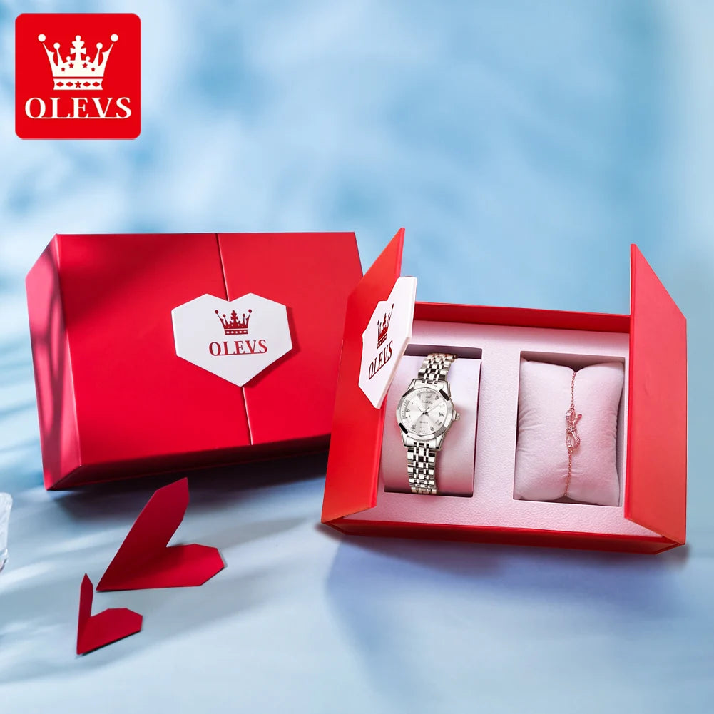 OLEVS 9931 Montre Femme Étanche Luxe Diamant Quartz Pour Femmes Échelle Romaine Calendrier Lumineux Élégante Montre-Bracelet Femme