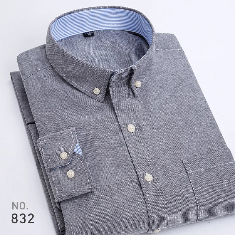 Chemise décontractée à manches longues en oxford à rayures et carreaux pour homme, confortable, respirante, à col boutonné, coupe ajustée, pour affaires