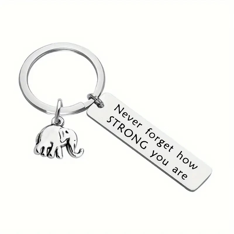 1pc/2pcs Inspirational Positive Energy Keychain Elephant Never Don't Forget How Strong You Are Stainless Steel Relatives And Fri