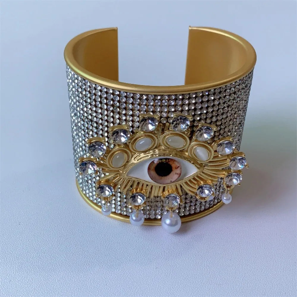 Bracelet jonc large exagéré en métal, alliage, œil de démon vintage, style européen et américain, géométrique doré