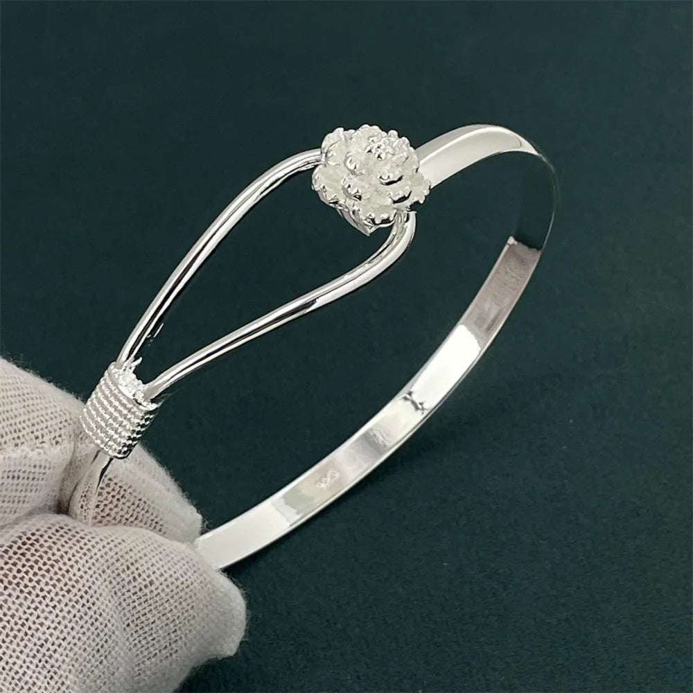 ANDARA Gros Bracelet Jonc Tendance en Argent Sterling 925 Cœur Rond Ouvert pour Femme Bijoux de Mode Réglable Manchette de Mariage