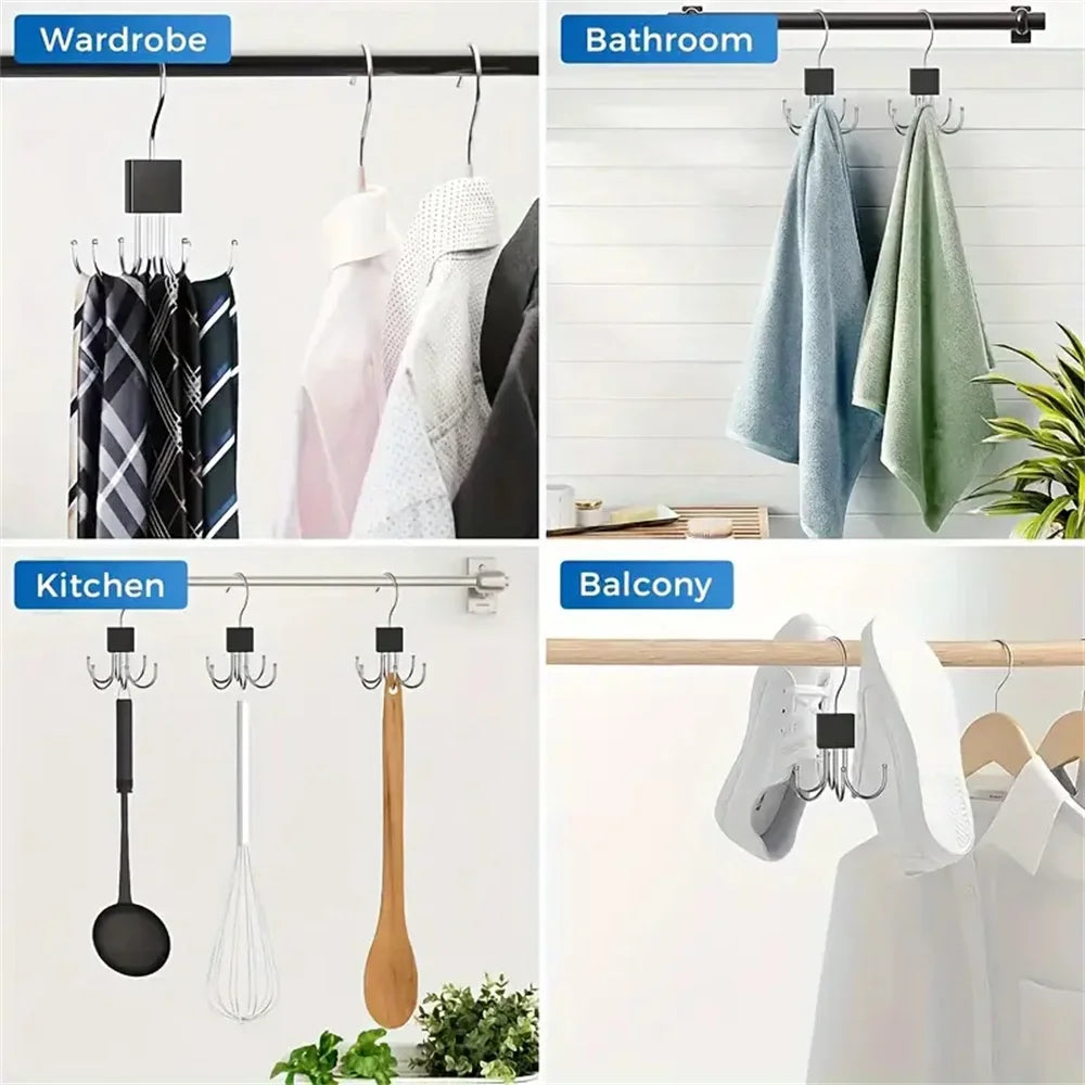 1/5 pièces Cintre de rangement rotatif à 360° Crochet multi-griffes Sac Ceintures métalliques Rack Organisateur en bois pour soutiens-gorge Cravates Accessoires de placard domestique