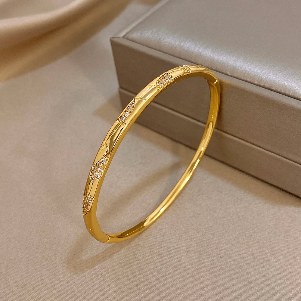 Irregular Pattern Rhinestone Smooth Bracelet for Women Fashion Gold Plated Copper Cuff Bangle Bracelets Jewelry Gifts