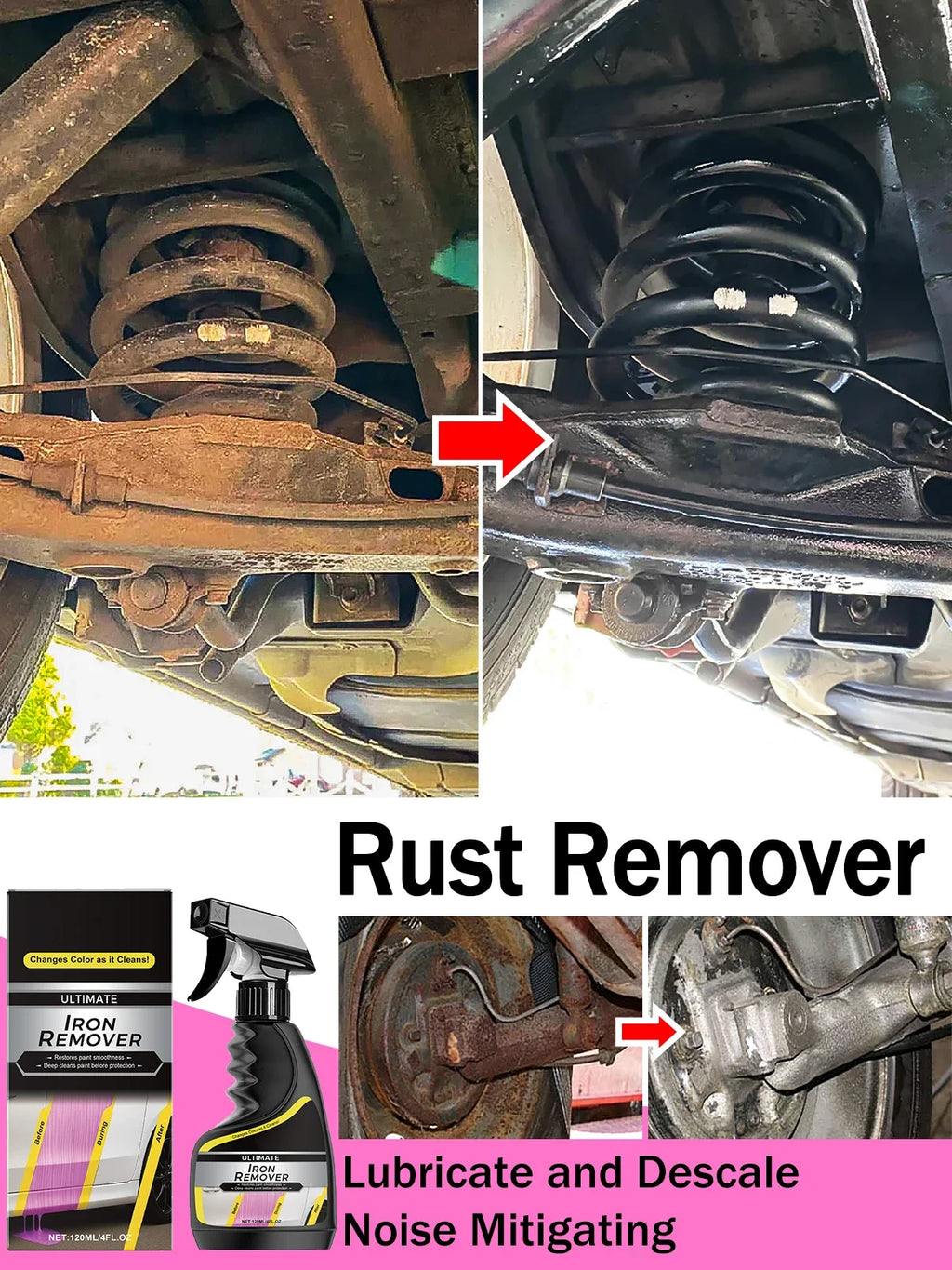 Rust Remover Spray Multi-Purpose Paint Rust Inhibitor Derusting Spray Car Rust Removal for Wheel HubChrome Paint care tool