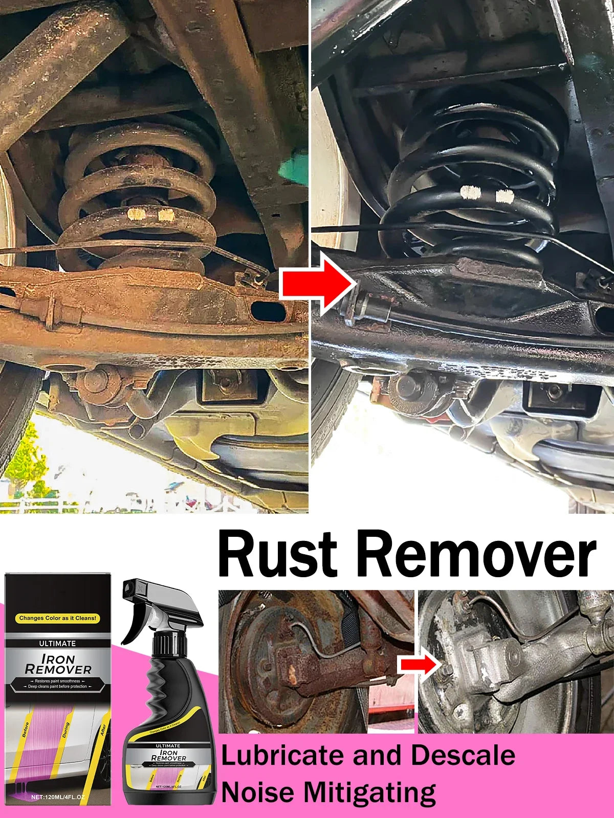 Rust Remover Spray Multi-Purpose Paint Rust Inhibitor Derusting Spray Car Rust Removal for Wheel HubChrome Paint care tool
