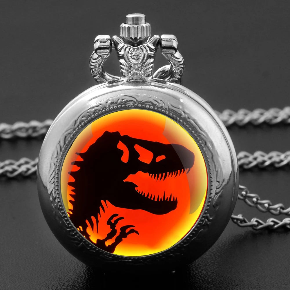 هدية رائعة Jurassic Park ديناصور قبة زجاجية ساعة جيب كوارتز قلادة رجال نساء مجوهرات فريدة قلادة هدايا عيد ميلاد