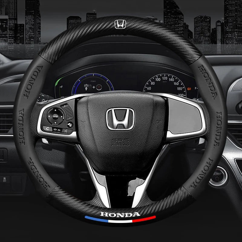 38cm Car Carbon Fiber Steering Wheel Cover For Honda Civic FIT CRV Accord Jazz HRV Car Interior Non-slip Steering Wheel Cover