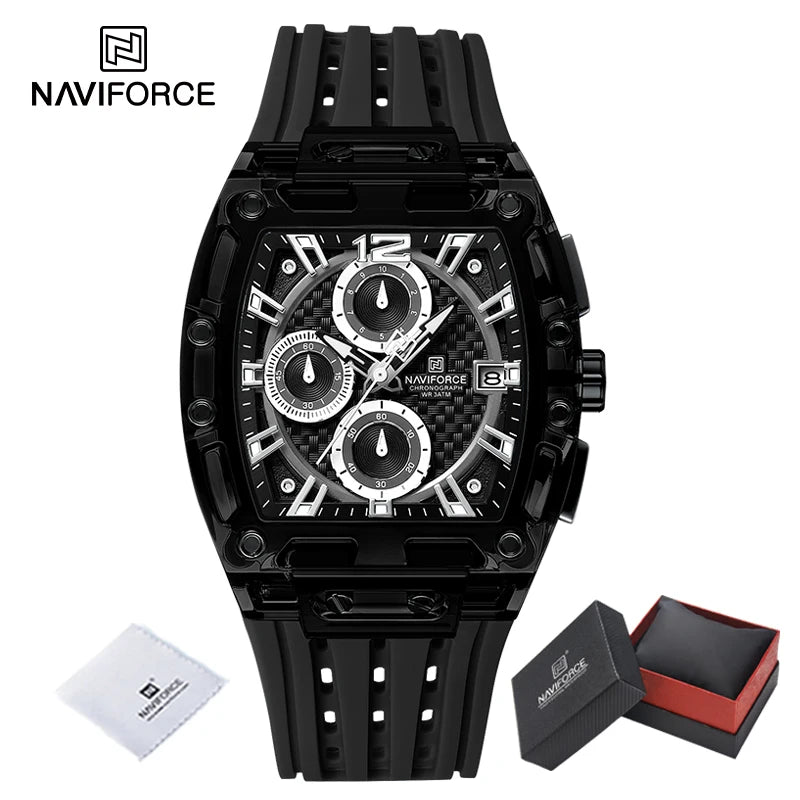 Montres NAVIFORCE de haute qualité pour homme, bracelet en silicone, étanche 50M, montre de sport pour homme, affichage de la date, chronographe pour homme à quartz décontracté