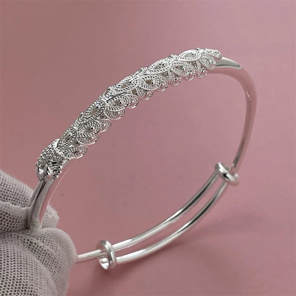 ANDARA Gros Bracelet Jonc Tendance en Argent Sterling 925 Cœur Rond Ouvert pour Femme Bijoux de Mode Réglable Manchette de Mariage