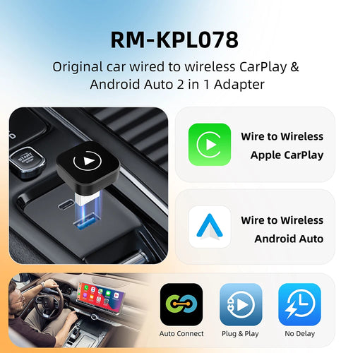 Dongle CarPlay sans fil 2-en-1 Adaptateur Android Auto sans fil Boîtier intelligent AI Systèmes intelligents pour voiture avec CarPlay filaire