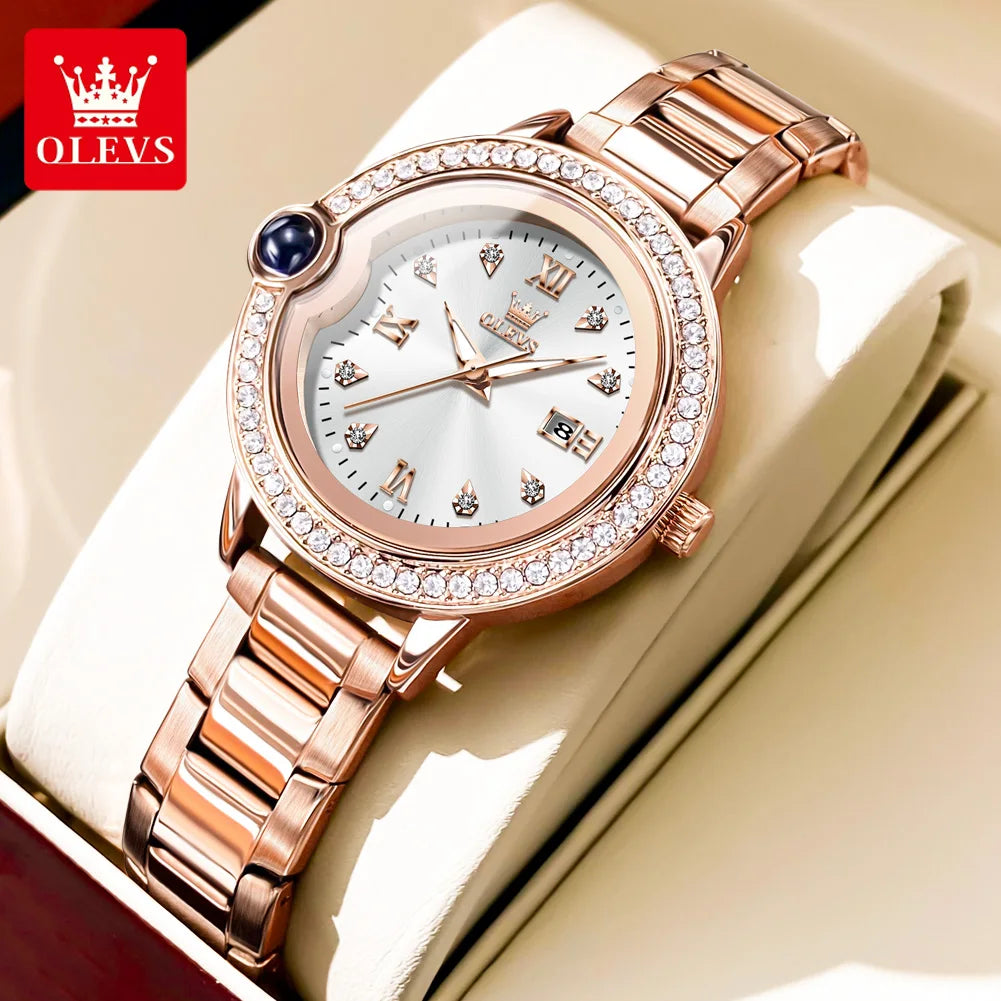 OLEVS 5588 Women's Watches Original Luxury Quartz Ladies Watch Diamond Bezel Wristwatch Waterproof Automatic Date Reloj Mujer