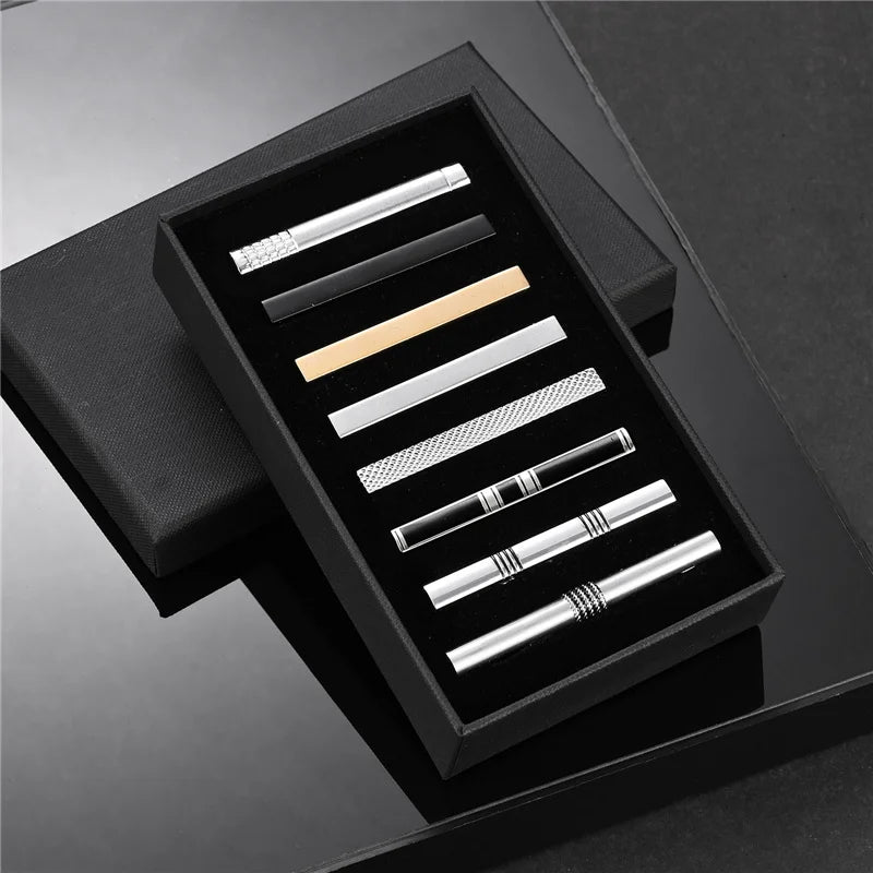 Lot de 8 pinces à cravate courtes avec boîte cadeau, accessoires pour cravates et épingles, boutons de manchette pour chemises d'homme, cadeau pour mari, gadgets