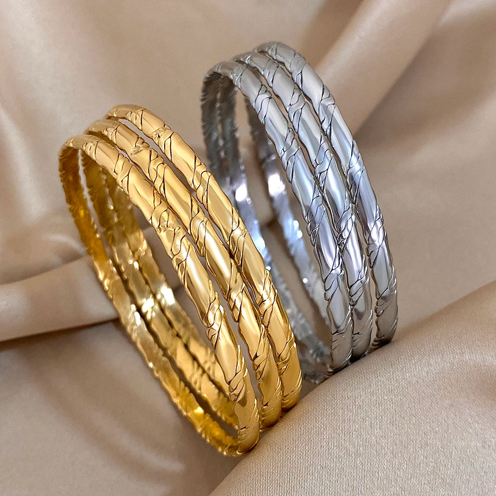 Lot de 3 bracelets jonc en acier inoxydable couleur or uni pour femmes, empilables, étanches, cadeaux de bijoux