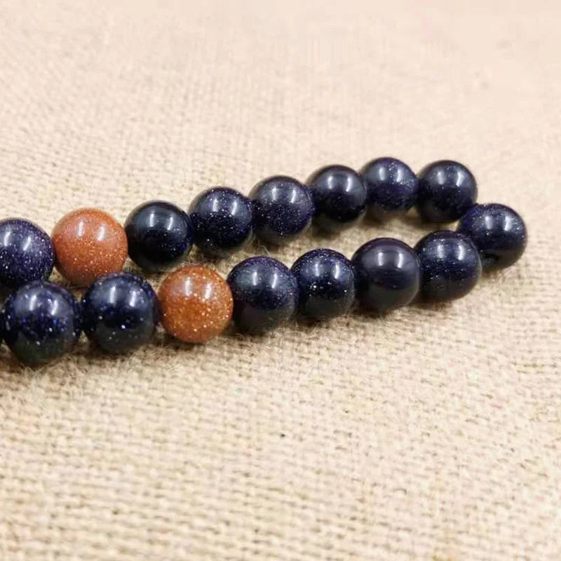 Natural Blue SandStone tasbih with Gold sandstone Muslim man's gfit For Eid 33 45 99 Paryer beads Special New misbaha bracelet