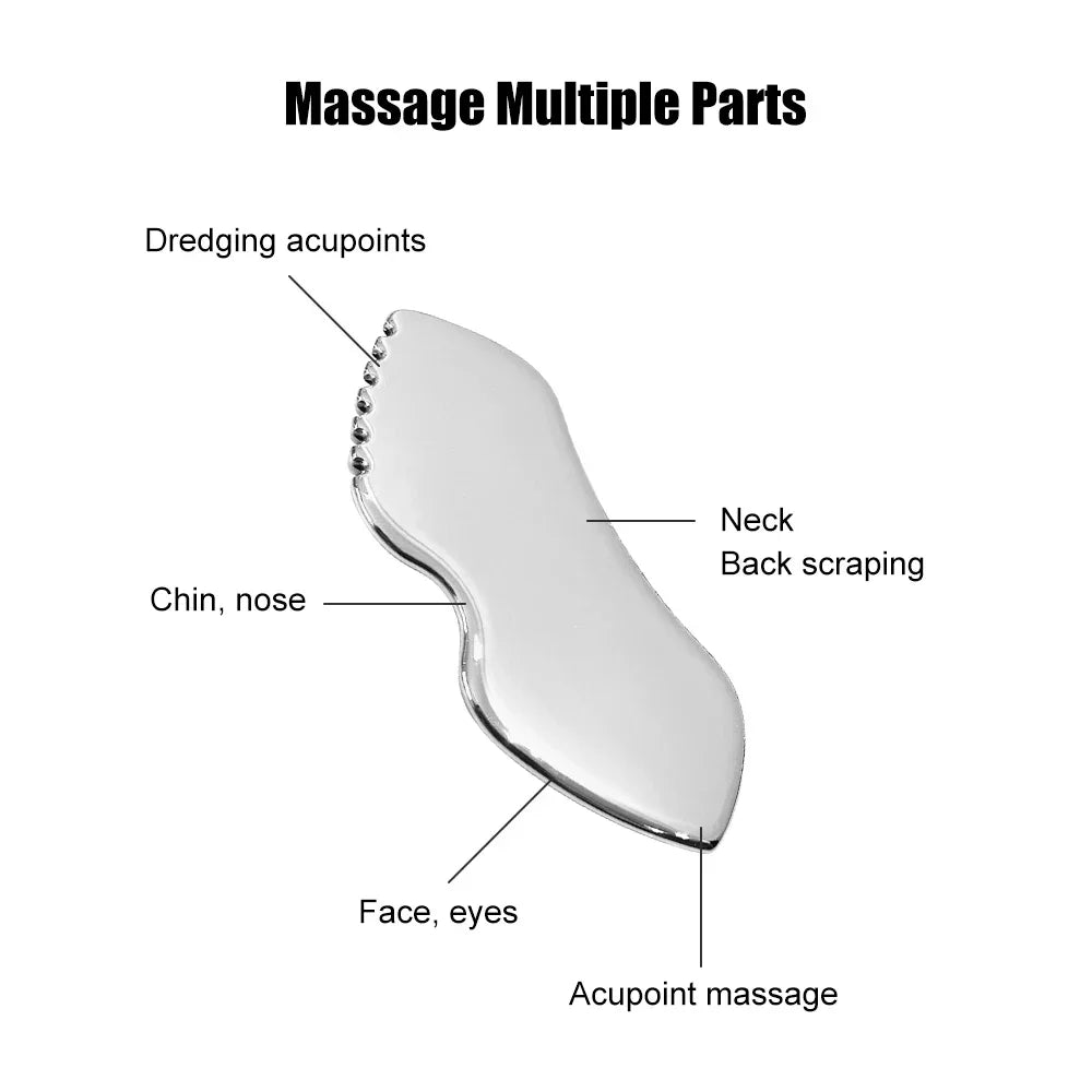 Ensemble d'outils de massage facial et Gua Sha en acier inoxydable, 1/2/3 pièces, outils de beauté en métal pour le corps, le visage, le cou et les yeux