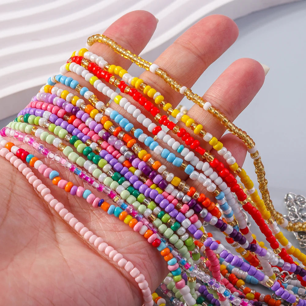 Aihua Bohemia Colorful Flower Seed Beads Necklace For Women Kids Friendship Necklace Summer Beach Party Jewelry Gifts