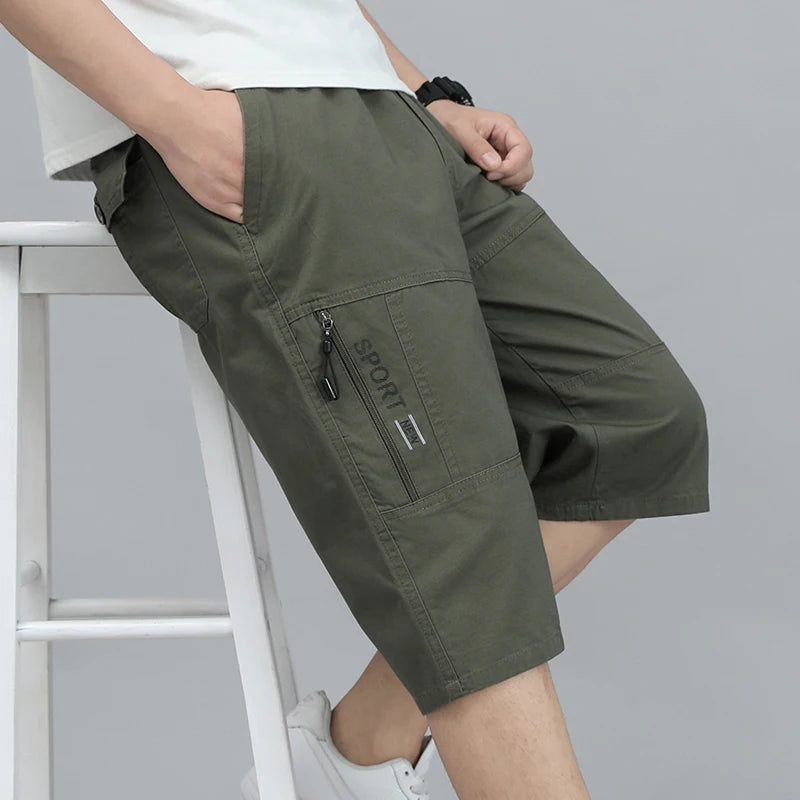 Shorts cargo homme, pantacourt, poche zippée, short d'été en coton, jogger d'escalade, taille élastique, vêtements de sport