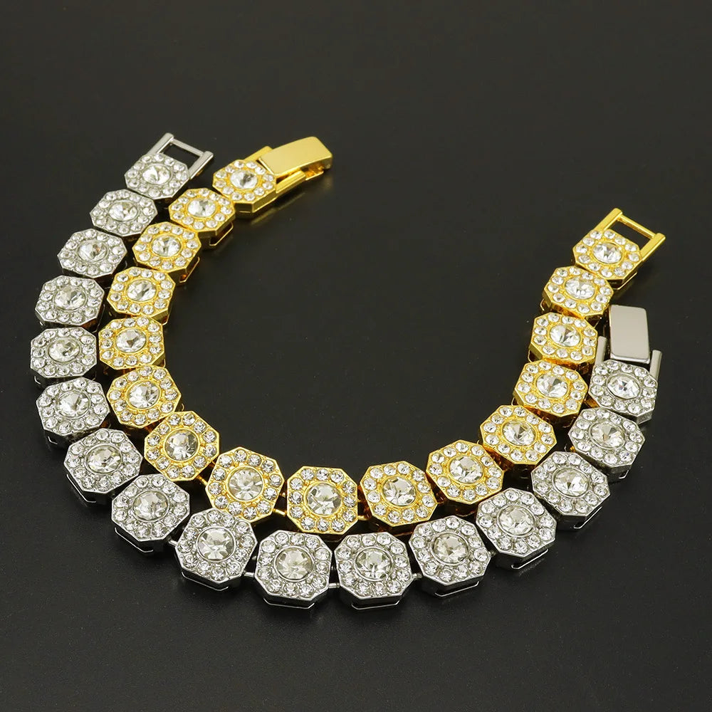 HNSP 13MM Wide Luxury Full Zircon Ice Tennis Hand Chain Bracelet For Men Gift Hip Hop Street Party Jewelry Accessories