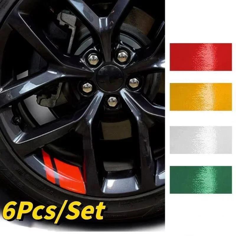 6Pcs/set Car Sticker Car Wheel Rim Reflective Sticker Decorative Stickers Warning Stickers Car Accessories  accesorios para auto